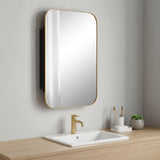24" Gold Metal Framed Bathroom Vanity Mirror With Cabinet