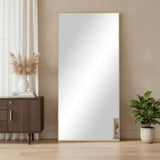 71" Gold Aluminum Wall Mounted Leaning And Freestanding Framed Full Length Mirror