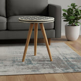 14" Brown Solid Wood Round Footstool