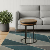 16" Set of Two Brown Solid Wood Round Footstool