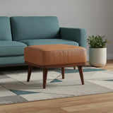 20" Tan and Chestnut Leather Footstool