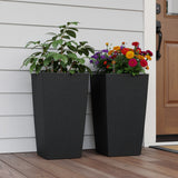 Set of Two Black Recycled Plastic Round Self Watering Planter Box