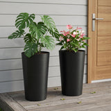 Set of Two Black Heavy Duty Plastic Cylindrical Planter Pots