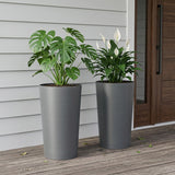 Set of Two Light Gray Heavy Duty Plastic Cylindrical Planter Pots