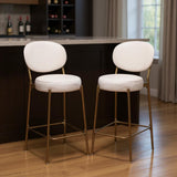 Set of Two 29" White And Gold Velvet And Metal Low Back Bar Height Bar Chairs