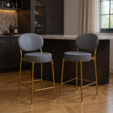 Set of Two 29" Gray And Gold Velvet And Metal Low Back Bar Height Bar Chairs