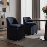 Set of Two Blue Chenille Wing Back Dining Chairs With Wheels