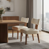 Set of Two Beige and Brown Linen and Solid Wood Dining Side Chairs