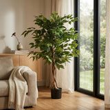 47" Green Artificial Ficus Tree In Cylindrical Black Pot