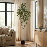 71" Green Artificial Eucalyptus Tree In Cylindrical Black Pot