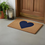 17" X 29" Brown And Dark Blue Heart Outdoor Coir Door Mat