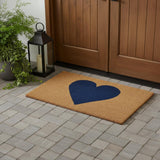 24" X 48" Brown And Dark Blue Heart Outdoor Coir Door Mat