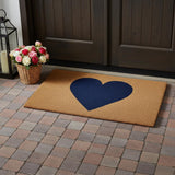 36" X 72" Dark Blue And Brown Valentine's Day Heart Welcome Outdoor Coir Door Mat
