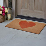 17" X 29" Brown And Orange Heart Outdoor Coir Door Mat
