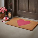 20" X 34" Brown And Pink Heart Outdoor Coir Door Mat