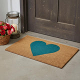 24" X 36" Brown And Turquoise Heart Outdoor Coir Door Mat
