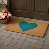 24" X 48" Brown And Turquoise Heart Outdoor Coir Door Mat