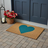 30" X 48" Brown And Turquoise Heart Outdoor Coir Door Mat