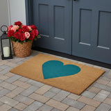 36" X 72" Brown And Turquoise Heart Outdoor Coir Door Mat