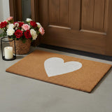 20" X 34" Brown And White Heart Outdoor Coir Door Mat
