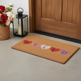 17" X 29" Brown Pink Purple Hearts Hello Outdoor Coir Door Mat