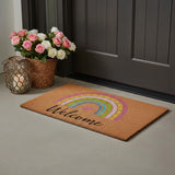 17" X 29" Brown And Pink Rainbow Welcome Outdoor Coir Door Mat