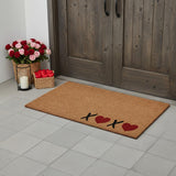 24" X 48" Brown Black And Red Valentine's Day Heart XOXO Outdoor Coir Door Mat