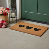 12" X 24" Black And Brown Three Hearts Outdoor Coir Door Mat