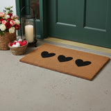 17" X 29" Brown And Black Three Hearts Outdoor Coir Door Mat