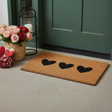 24" X 36" Brown And Black Three Hearts Outdoor Coir Door Mat
