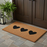 24" X 48" Brown And Black Three Hearts Outdoor Coir Door Mat