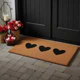 30" X 48" Brown And Black Three Hearts Outdoor Coir Door Mat