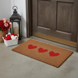 17" X 29" Brown And Red Three Hearts Outdoor Coir Door Mat