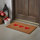 24" X 36" Brown And Red Three Hearts Outdoor Coir Door Mat
