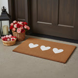 12" X 24" Brown And White Three Hearts Outdoor Coir Door Mat