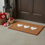 17" X 29" Brown And White Three Hearts Outdoor Coir Door Mat