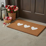 24" X 36" Brown And White Three Hearts Outdoor Coir Door Mat