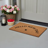 24" X 36" Brown And Black Hello New Day Outdoor Coir Door Mat