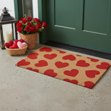 17" X 29" Brown And Red Hearts Outdoor Coir Door Mat