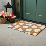 17" X 29" Brown And White Hearts Outdoor Coir Door Mat