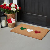 17" X 29" Brown Green White And Red Three Hearts Outdoor Coir Door Mat