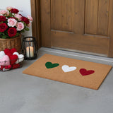 24" X 36" Brown Green White And Red Three Hearts Outdoor Coir Door Mat