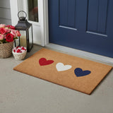 17" X 29" Brown Red White And Blue Three Hearts Outdoor Coir Door Mat