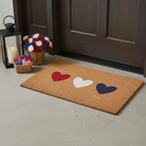 24" X 36" Brown Red White And Blue Three Hearts Outdoor Coir Door Mat