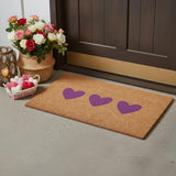 17" X 29" Brown And Pink Three Hearts Outdoor Coir Door Mat