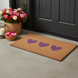 24" X 36" Brown And Pink Three Hearts Outdoor Coir Door Mat