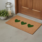 17" X 29" Brown And Green Three Hearts Outdoor Coir Door Mat