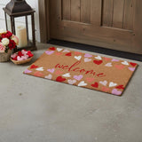 17" X 29" Brown Pink Red And White Hearts Welcome Outdoor Coir Door Mat
