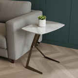 24" White And Bronze Ceramic Faux Marble and Steel End Table