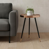 24" Walnut Black And Rose Gold Wood and Stainless Steel Round End Table